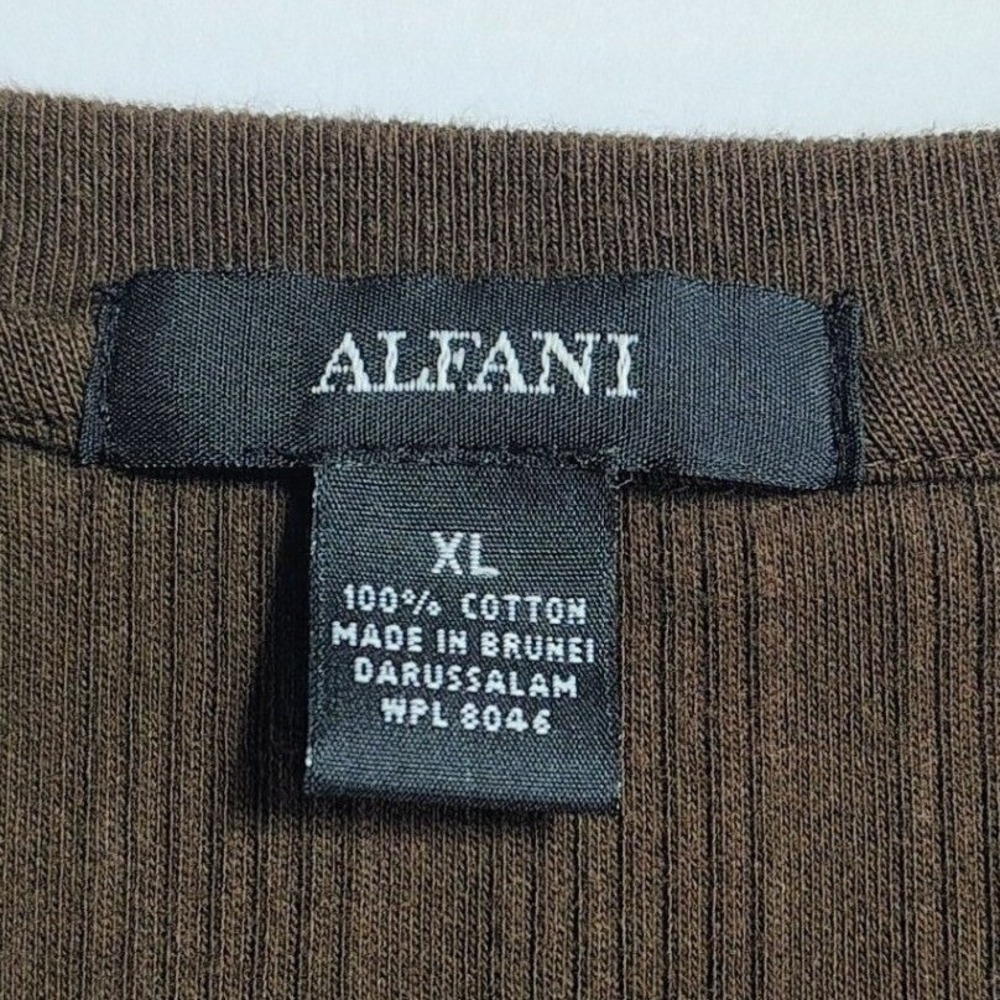 Alfani Men XL Brown Ribbed Crew Neck Long Sleeve‎ T Shirt Top 90's Style Retro - Picture 5 of 11